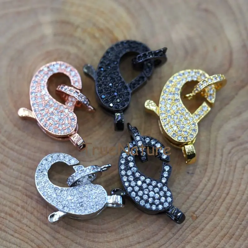 

Tiny Lobster Claw Clasp, Copper Metal Jewelry, Clear Cubic Zircon Bracelet Clasp, DIY Making In 20x11x5.3 mm FC6477