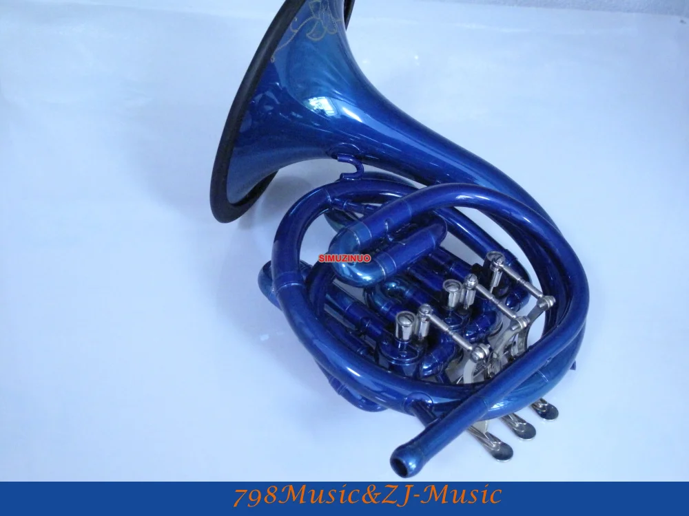 Новейшая модель; красивое голубое мини Валторны гравировка Bell BB карман рог с Чехол lorico кольцо отключения звука