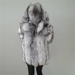 На заказ натуральная черно-бурая лиса Мех животных вертикальные полосы Лоскутная Кожа в полоску пальто с капюшоном верхняя одежда длинная