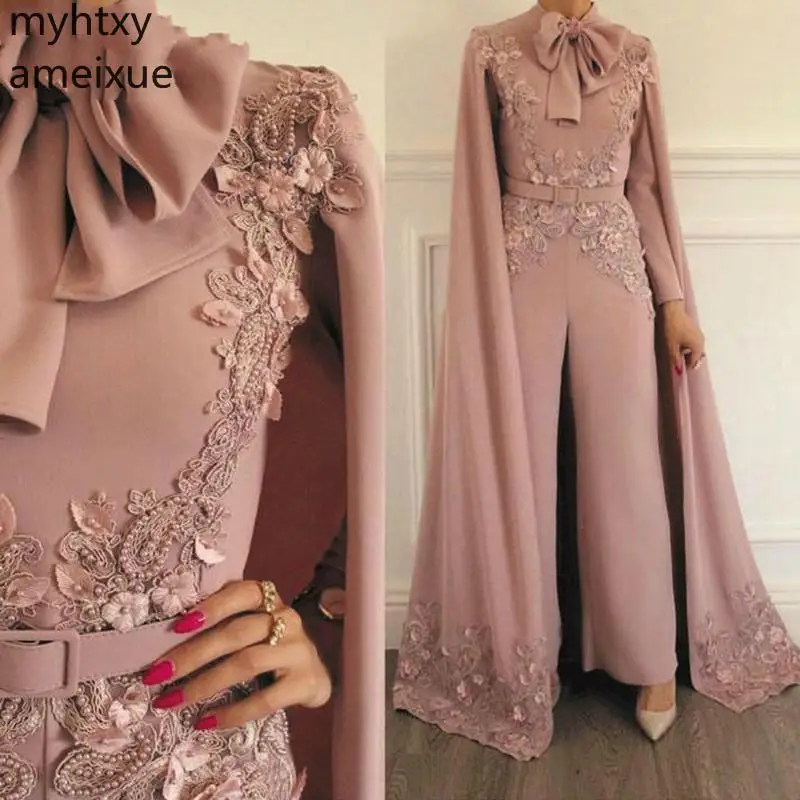 New Arrival Jumpsuit Rompers for Women Dusty Lace Appliques Evening Pants Dubai Arabic Dress 2021 Party gown Robe De Soiree | Свадьбы и