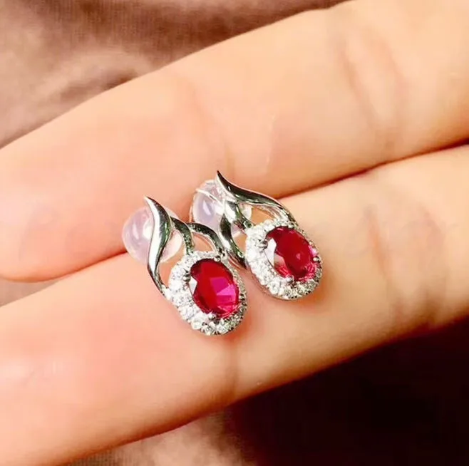 Серьги-гвоздики с рубином 0.35ct* 2шт драгоценный камень натуральная и настоящая Рубиновая серьга из стерлингового серебра 925 пробы ювелирные украшения# J18122410