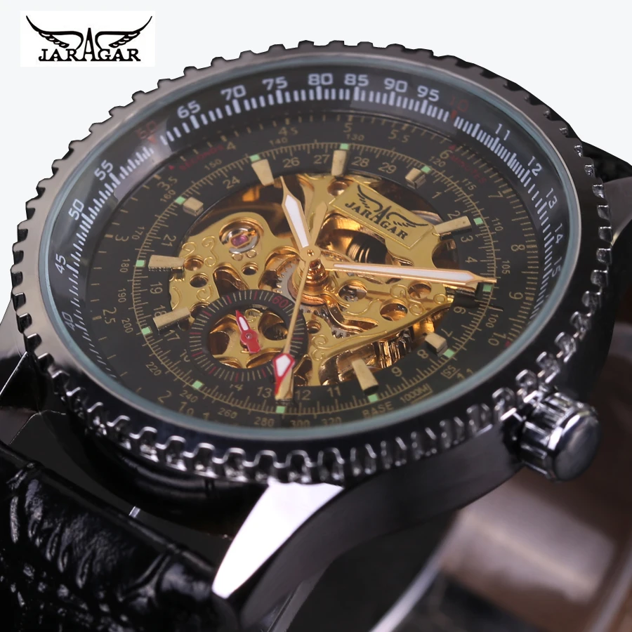 Vintage Mechanical Watch Military Skeleton Watches Fashion Automatic Self Wind Wristwatches Men Watch font b JARAGAR