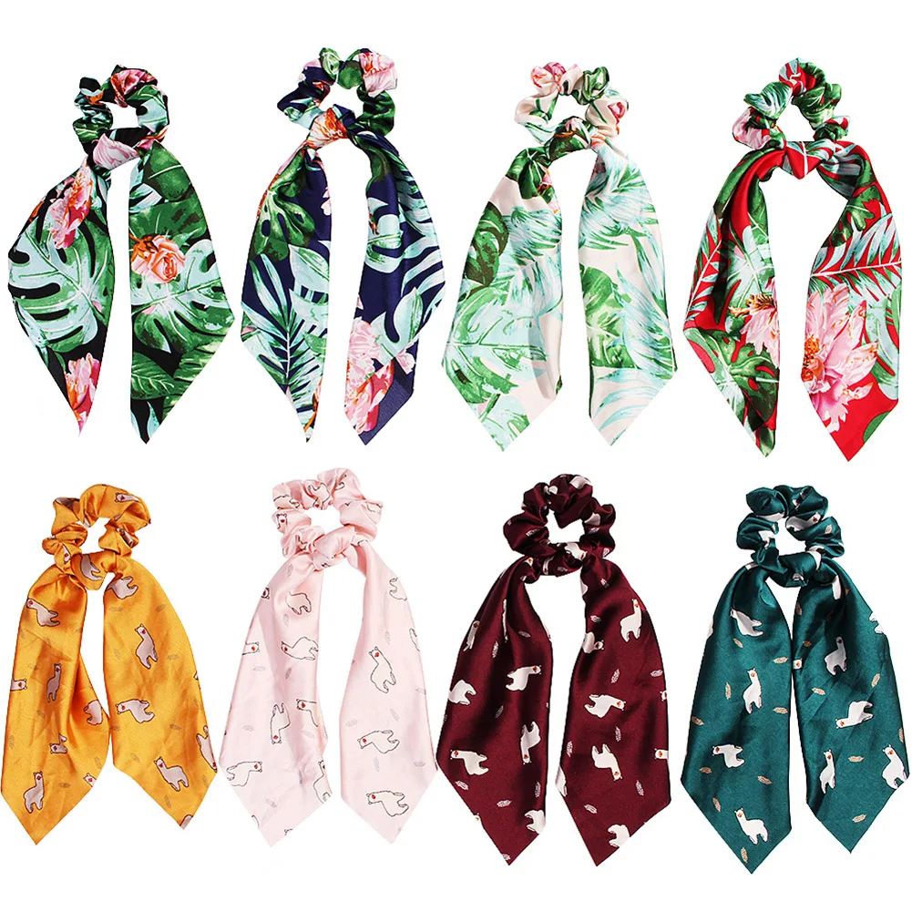 Модный летний шарф «конский хвост», эластичная лента для волос для женщин, бантики для волос, резинки для волос, резинки для волос с цветочным принтом, ленты для волос