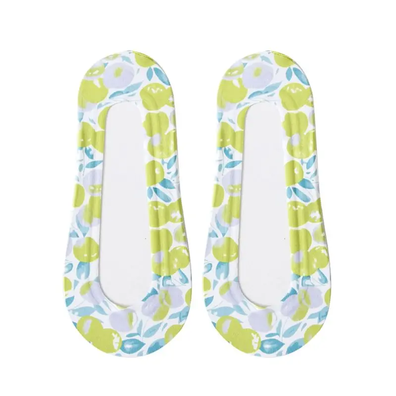 

Women Girl Summer Ice Silk Low Cut Invisible Short Boat Socks Cartoon Geometric Printed Seamless Non-Slip Silicone Socks 2 Pairs