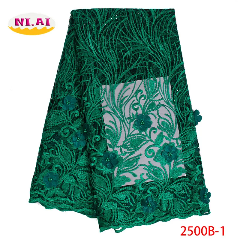 

Green African Fabric Lace, African Lace Fabric 2019 High Quality Lace, 3D Lace Fabric With Beads MR2500B