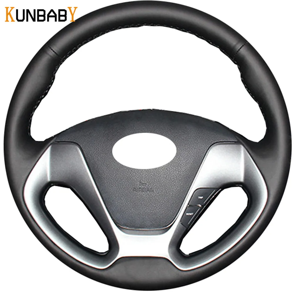 

KUNBABY Black Genuine Leather DIY Car Steering Wheel Cover for Kia K3 Kia K2 2015 Kia Ceed Cee'd 2013 2014 Kia Cerato 2013-2015