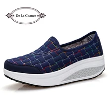 Новинка 2017 Модные женские туфли Повседневная Slip-On Удобные Женская Демисезонная обувь плоские легкие кожаные туфли на платформе Обувь для танцев синий