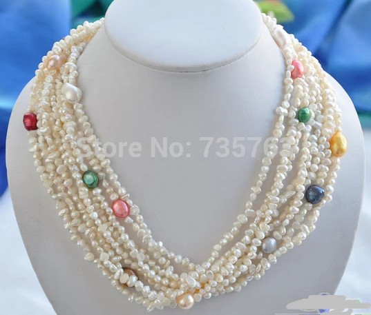 

HOT 0014667 8row 13mm white baroque freshwater multicolor pearl necklace