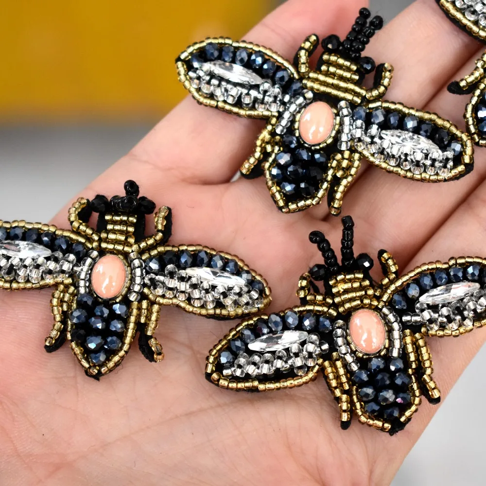 

Bees sequins Rhinestones bead brooch patches applique vintage embroidered fabric sew on patch fashion clothing decoration patch