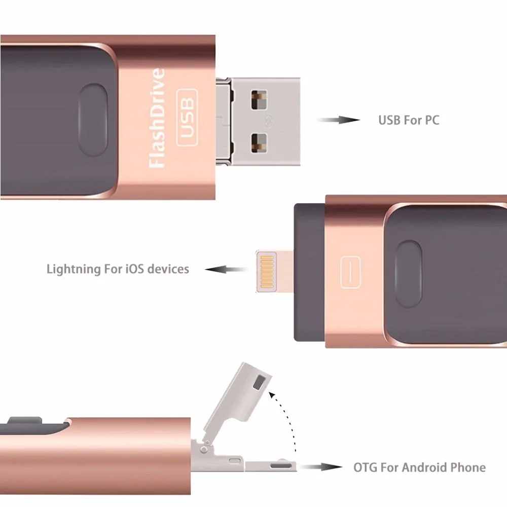 USB флэш накопитель для iPhone 5/5S/6/6s/6 plus/7/s/7 Plus/8/8 плюс/X/iPad и Android флешки Lightning/OTG/USB 3 в 1