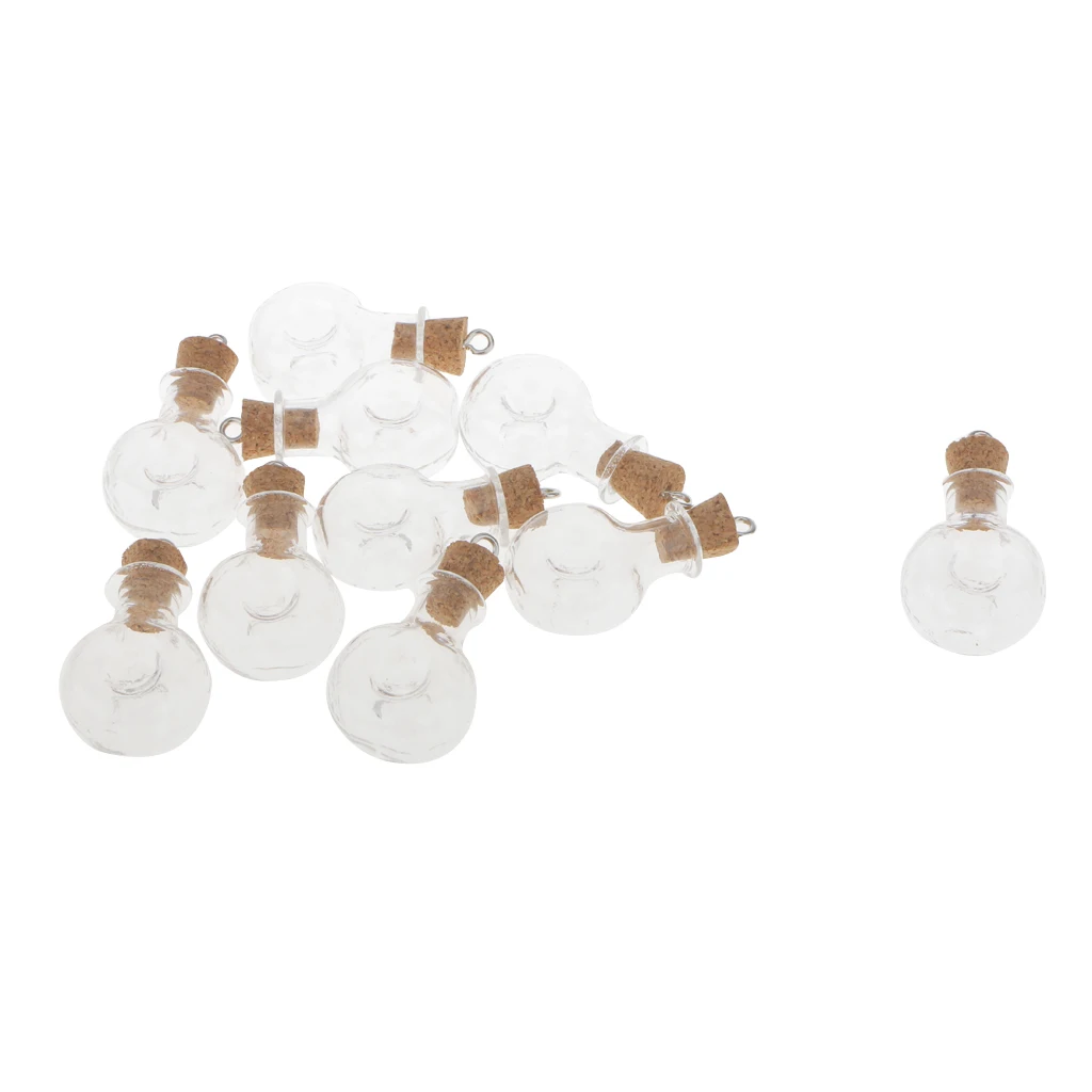 Phenovo 10pc Clear Wishing Bottle Pendants Empty Cork Hand-Blown Vial Necklace  DIY Pendant Fashion Jewelry Accessories