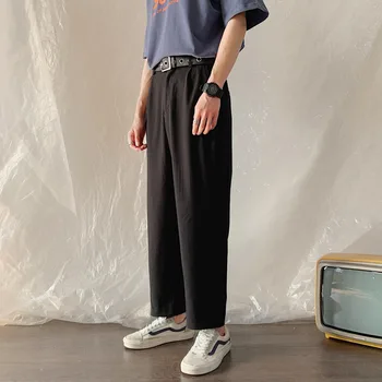 

2019 Spring And Summer New Korean Version Of The Japanese Thin Section Nine Points Straight Stripe Loose Casual Trousers
