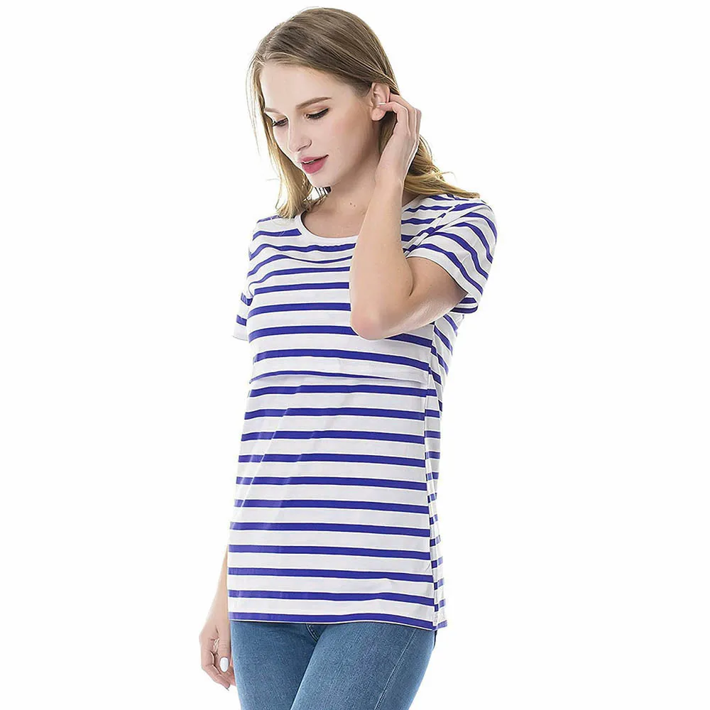 Уход tee для Для женщин в полоску Одежда для Pregants кормящих ребенка футболка одежда для беременных Многофункциональный блузка летняя
