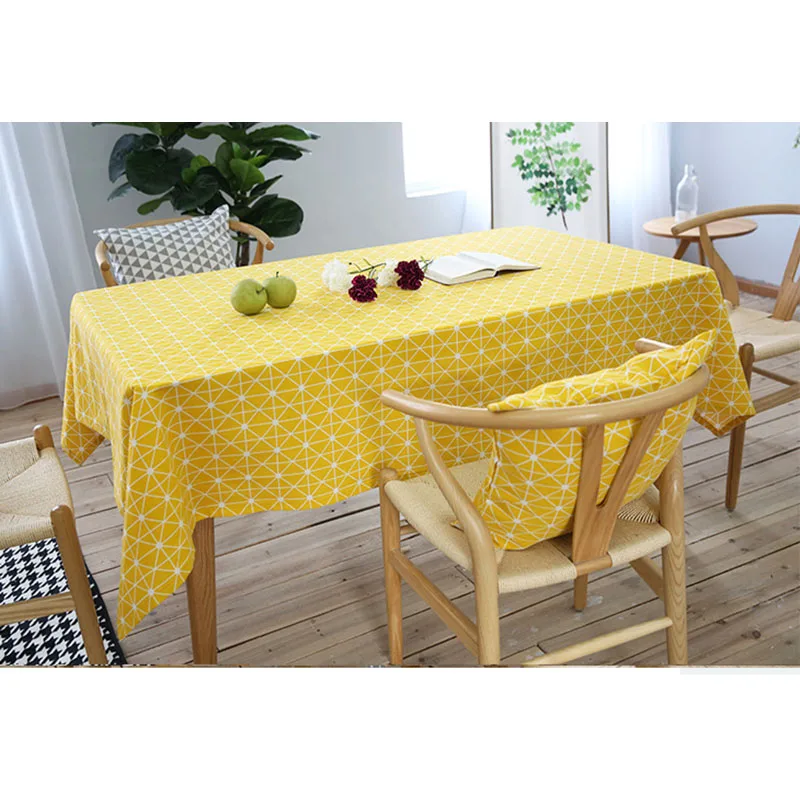 

Pastoral Washable Tablecloth Cotton Linen Dinner Table Cloth Plaid Printed Yellow Table Cover Napkin on the table onderzetters