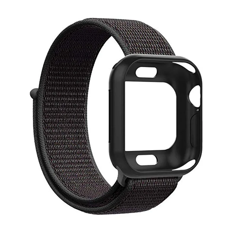 Нейлоновый спортивный ремешок для Apple Watch 4/5 ремешок 40 мм 44 мм с защитным чехлом браслет для iWatch Apple Watch 42 мм 38 мм - Цвет ремешка: Black