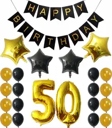 Бесплатная доставка день рождения воздушные шары номер 50 шары с 18 дюймов звезда баллон и Глод черный латексные шары для 50 лет День Рождения