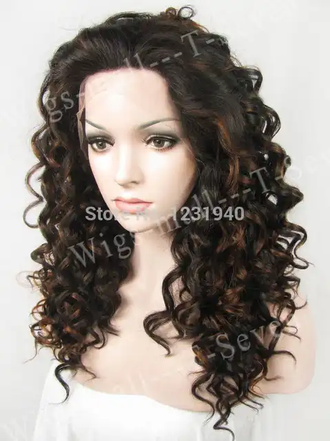 Spring Curly Hair Synthetic Lace Front Wig Free Wig Cap Dark