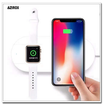 

AZIROX Qi Wireless Charger Fast Charging For Apple Watch 3 ForiWatch iPhone X 8 plus 2 In 1 Fast Wireless USB Pad Phone Adapter