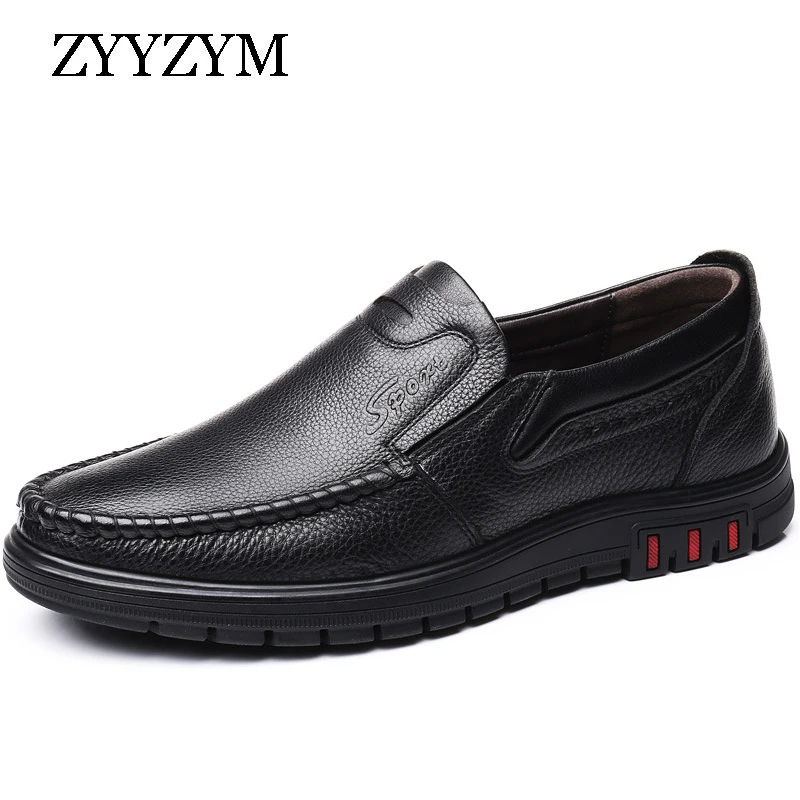 

ZYYZYM Shoes Men Genuine Leather Autumn Slip-On Men Leather Casual Shoes Soft sole Breathable Men Formal Shoes 2019 NEW