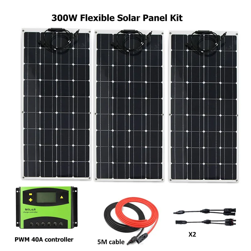 3pcs 100W Solar Module with 100w flexible Solar Panel 300W Solar System with 40A solar charge controller Off Grid
3pcs 100W Solar Module with 100w flexible Solar Panel 300W Solar System with 40A solar charge controller Off Grid
