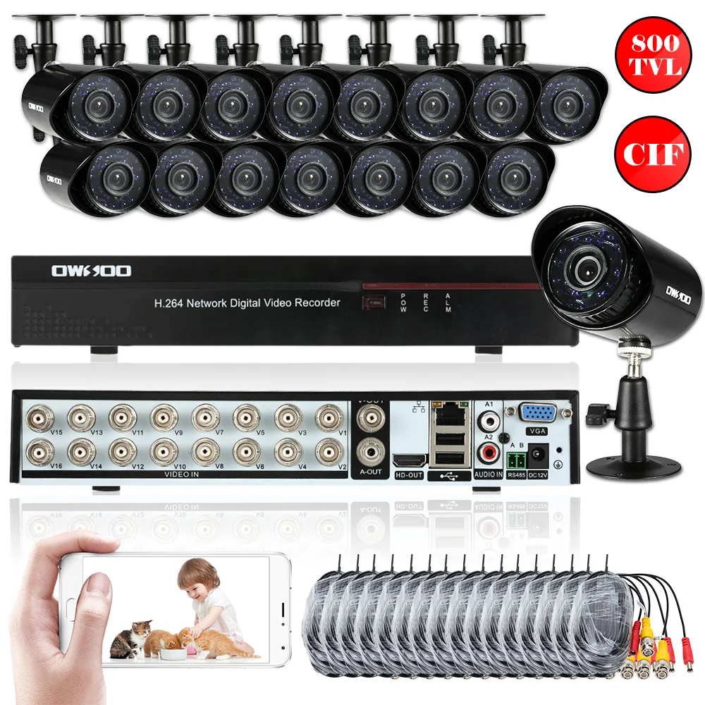OWSOO Full CIF 16CH DVR 800TVL Outdoor CCTV Security Camera System Kit