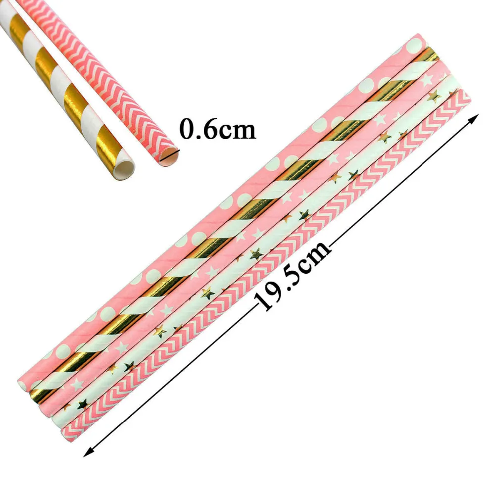 Lincaier 25Pcs Paper Drinking Straws Wedding Party Table Decoration Birthday Kids Boy Girl Baby Shower Adult Supplies Graduation