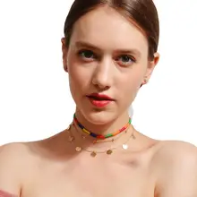 Multi-layer Pendant Necklace Fashion Round Sequin Pendant Necklace Personalized Ethnic Style Color Rope Braided Collar Multi-layer Pendant Necklace Fashion Round Sequin Pendant Necklace Personalized Ethnic Style Color Rope Braided Collar