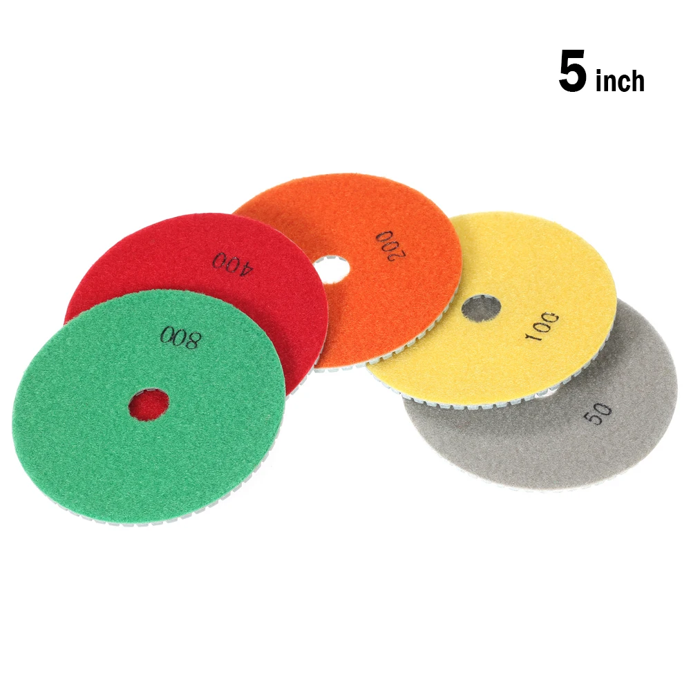 

5pcs 5" Diamond Wet Polishing Pads Set Sanding Grinding Disc dremel accessories repair tools for Marble Stone Ceramic Tiles