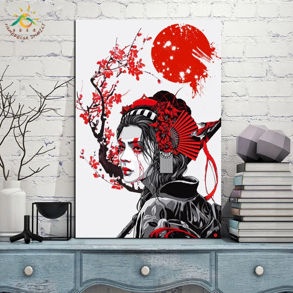 Кимоно Geisha с японской прической винтажные постеры и принты картина прокруткой