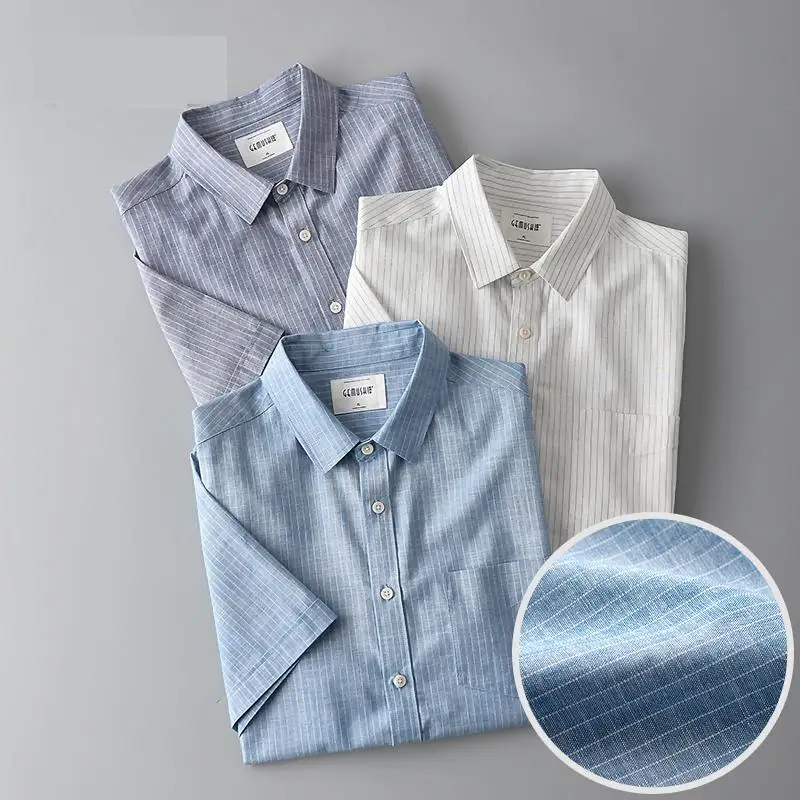 

2019 New arrival Summer Men Stripe Short sleeved Youth Casual Shirts 100%Cotton Mens Shirt plus size M L XL 2XL 3XL 4XL 5XL 6XL