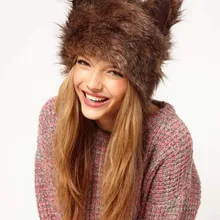 Супер милый дизайн коричневый цвет кролика шапки с ушами шапка зимняя женская шапка искусственный мех кролика шапка для девочек шапка Хэллоуин CP091