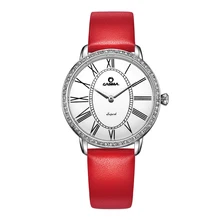 Luxury Brand Fashion Casual Dress Crystal womens quartz Relogio feminino Wrist watch red Leather band waterproof CASIMA#2615