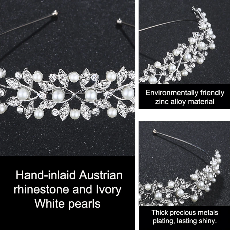 Rhinestone Pearls Crown Headband Vintage Crystal Bridal Tiaras Wedding Hair Jewelry Leaves Princess Diadem for Women Miallo hair accessory jewelry accessories hair headdress bridal headwear hair band crown
