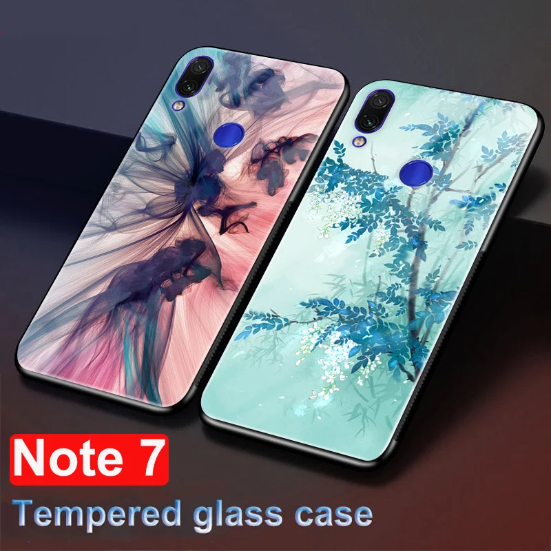 

For xiaomi redmi Note 7 Case flowers Sky Glossy Tempered Glass Hard Back Phone Cover For xiaomi redmi Note7 Case funda coque