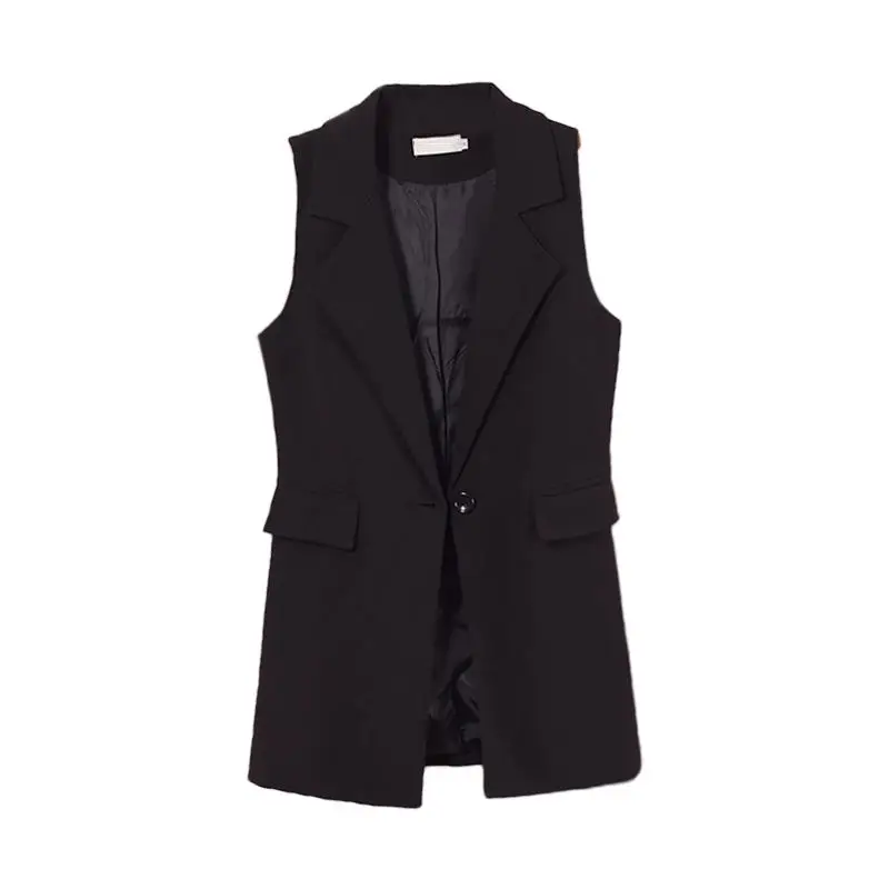 Spring Autumn Vest Coat Women New Sleeveless Long Blazer Vest Black