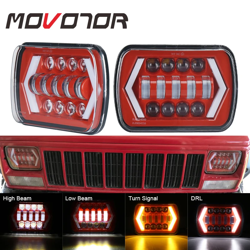 

55W Led Light for Jeep Cherokee XJ 7x6 5x7 Led Square Headlights for Motorcycle Offroad Vehicles Amber Turn Signal Lights 2Pcs
