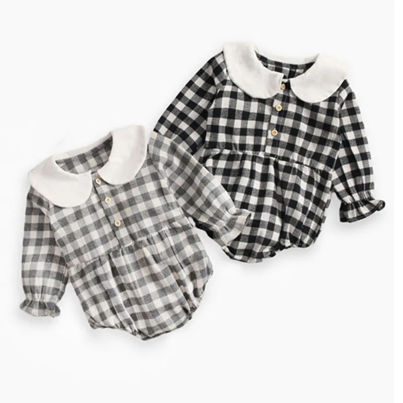 

2019 New Newborn Infant Kids Baby Girl Romper Long Sleeve Cotton Grid Jumpsuit Baby Girls Spring Autumn Clothes 0-3Yrs