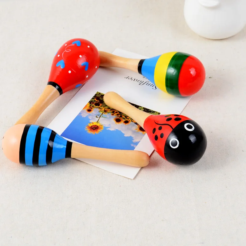 Colorful Wooden Maracas Baby Child Musical Instrument Rattle Shaker Party Children Gift Toy Early Educational toys Gift for Kids
