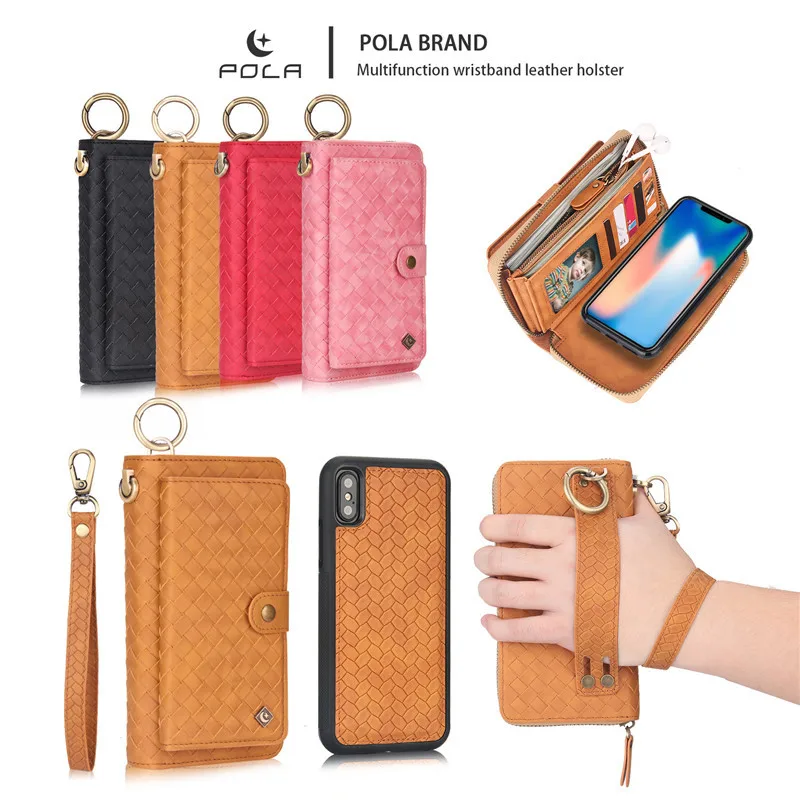 

Luxury Woven Pattern Flip Leather Zipper Wallet Handbags For iPhone XS Max XR XS X 7 8 Plus 7Plus Magnetic Back Cover Case Bags
