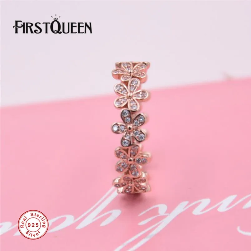 

FirstQueen New Arrival Rose Gold Colour Daisy Flower Romantic Finger Ring With Clear CZ for Women Wedding Fine Jewelry