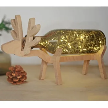 

Wooden Base Deer Desk Lamp, Led Cartoon Glass Lampshade Kids Girls Bedroom Bedside Table Lights Nightstand Home Decor