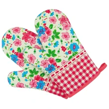 Uesh- Цветочный принт печь Пот Держатель для выпечки Пособия по кулинарии перчатки термостойкие полиэстер и хлопок ткань перчатки одного Роза красная