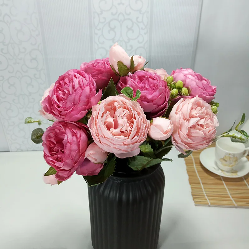 

High qualit Beautiful Rose Peony Artificial Silk Flowers Small bouquet flores Home Party Spring Wedding Decoration Fake Flower
