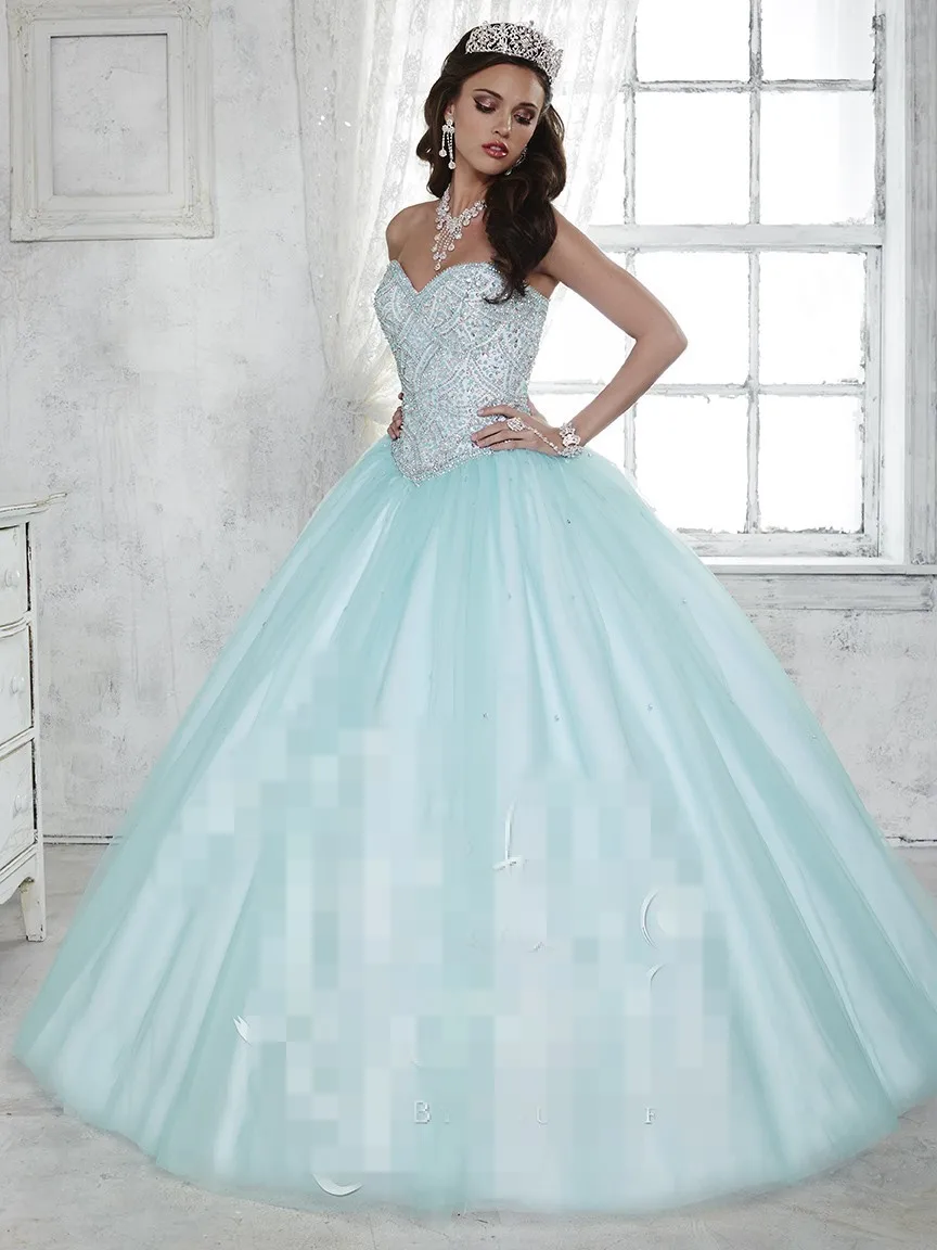 2017 Cheap 2017 Baby Blue Quinceanera Dresses Ball Gown