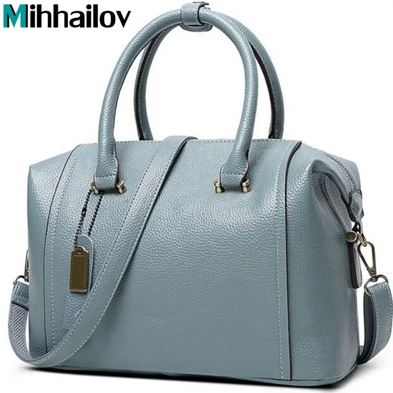 Genuine Leather Women's Boston Bag 2017 New European Boston Handbag Solid Color Cowhide Women Messenger Bag sac a main B40-391