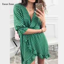 Chiffon Short Summer Dress Ruffles Polka Dot Casual Boho Style Beach Dress Women V-neck Half Sleeve Sexy Party Dresses Vestidos Chiffon Short Summer Dress Ruffles Polka Dot Casual Boho Style Beach Dress Women V-neck Half Sleeve Sexy Party Dresses Vestidos