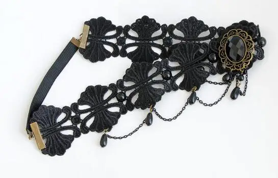 Новое поступление женский черный обруч для волос с кружевами с кулон с волной вечерние винтажные тика в стиле «панк» со стразами аксессуары для волос