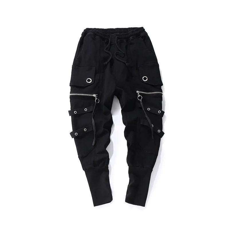 Мужские штаны-шаровары с лентами осенне-зимняя уличная мода панк хип-хоп повседневные брюки Джоггеры мужские брюки для танцев черные WG267 - Цвет: black