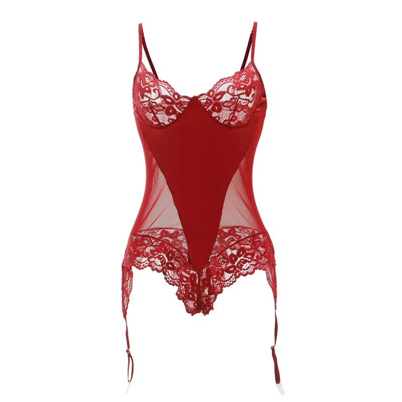 

S M L XL XXL XXXL Black Red H Deep V Lace Plus Size Lingerie Women Hot Sexy Underwear Lenceria Erotica Dress With Garter Belt