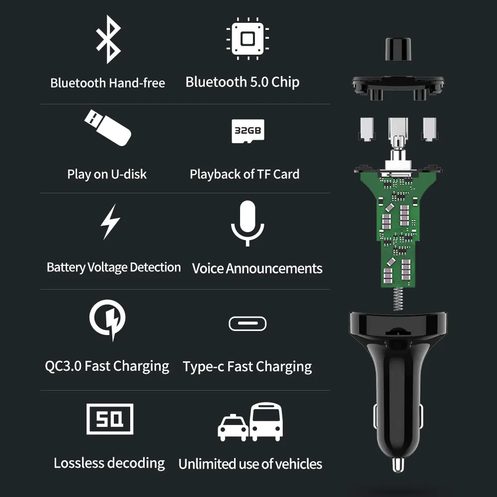 Двойной зарядное устройство USB QC 3 0 Быстрая зарядка fm карта MP3 плеер Bluetooth Hands free